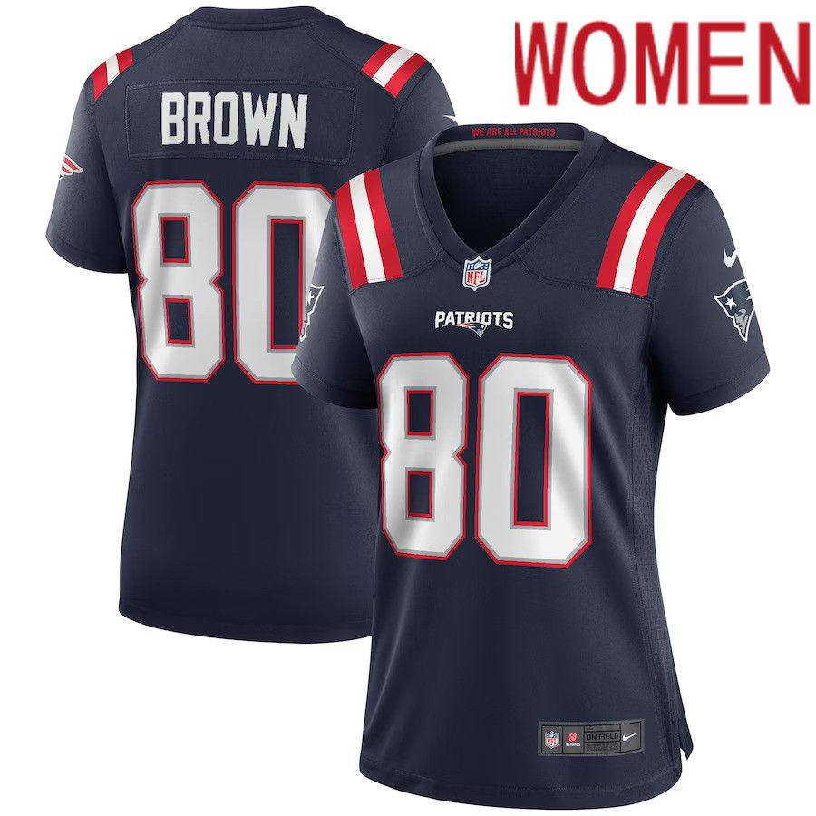 Women New England Patriots 80 Troy Brown Nike Navy Game Retired Player NFL Jersey